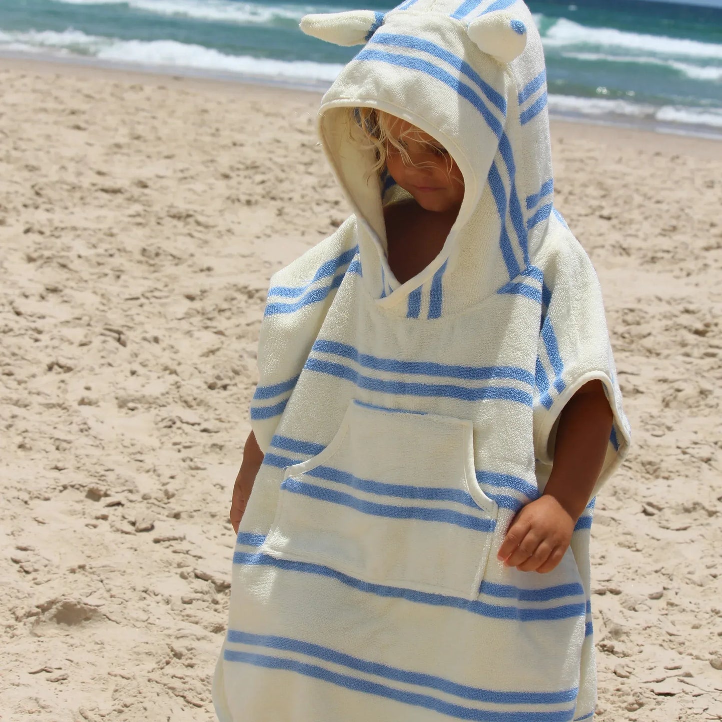 Sid the Seagull Blue Stripe Kids Character Hooded Towel
