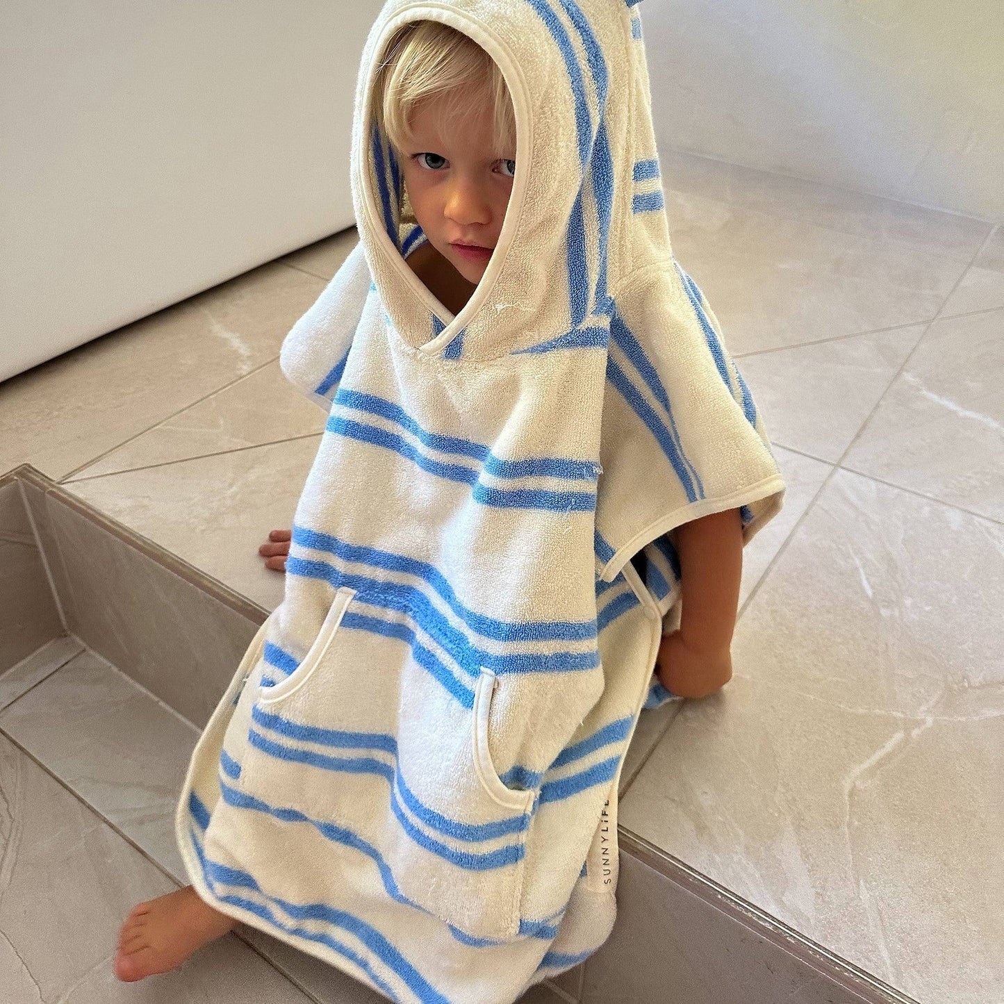 Sid the Seagull Blue Stripe Kids Character Hooded Towel