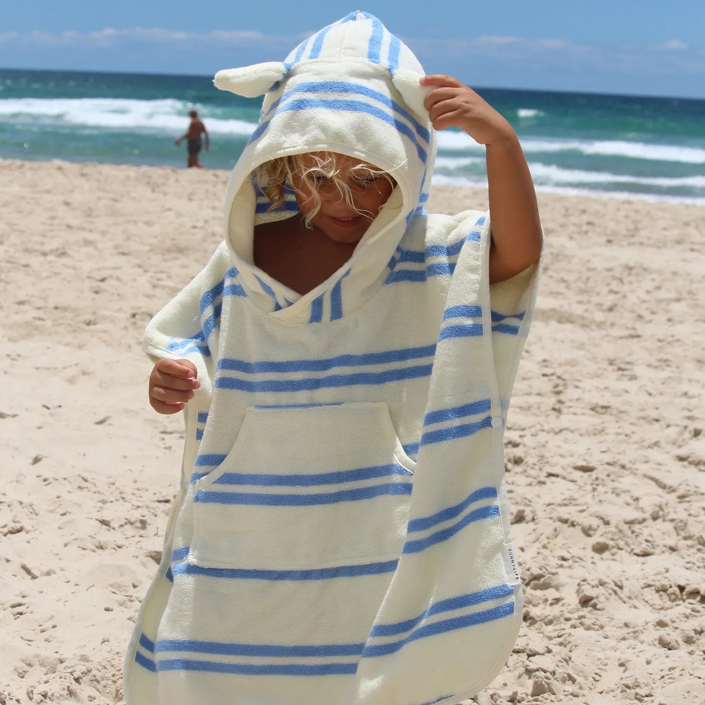 Sid the Seagull Blue Stripe Kids Character Hooded Towel