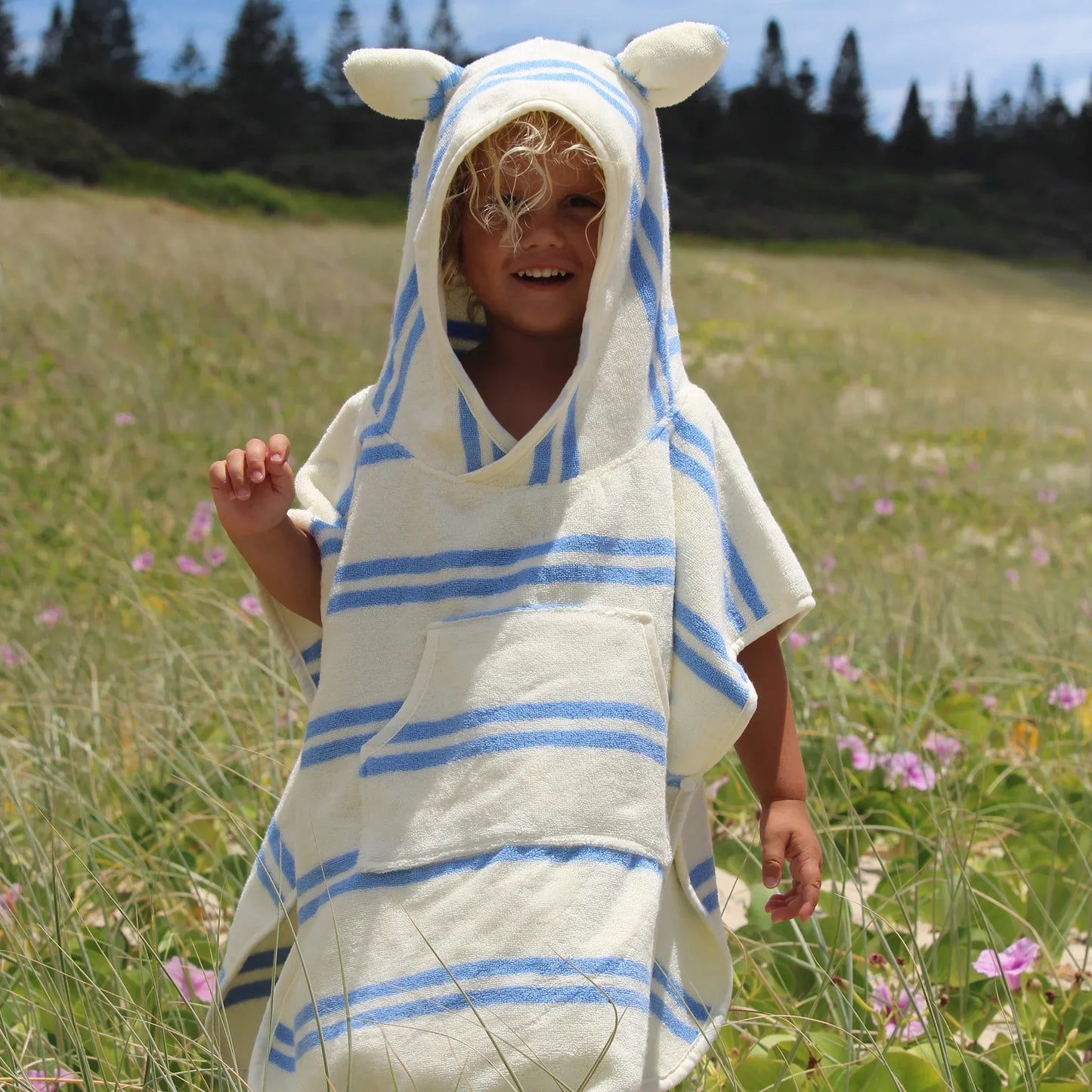 Sid the Seagull Blue Stripe Kids Character Hooded Towel