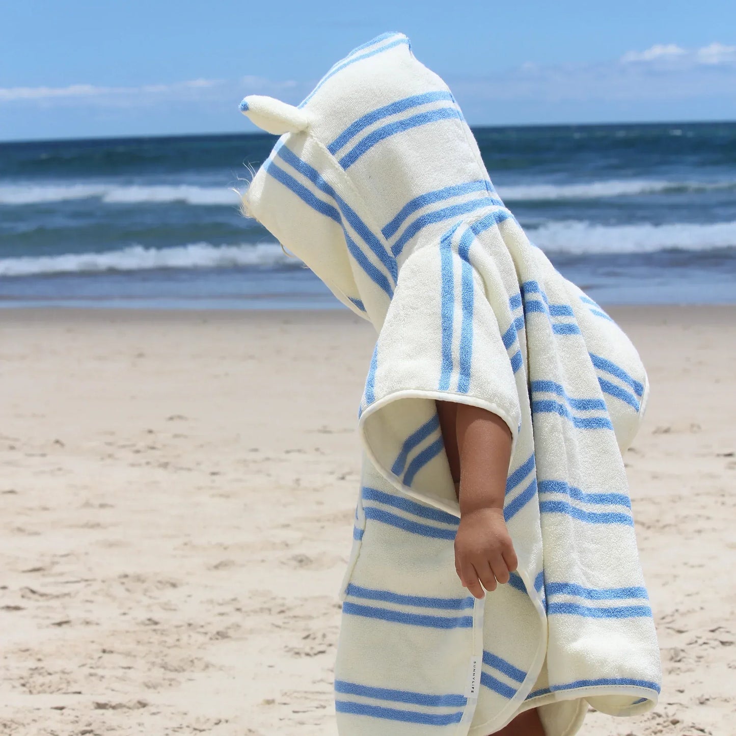 Sid the Seagull Blue Stripe Kids Character Hooded Towel