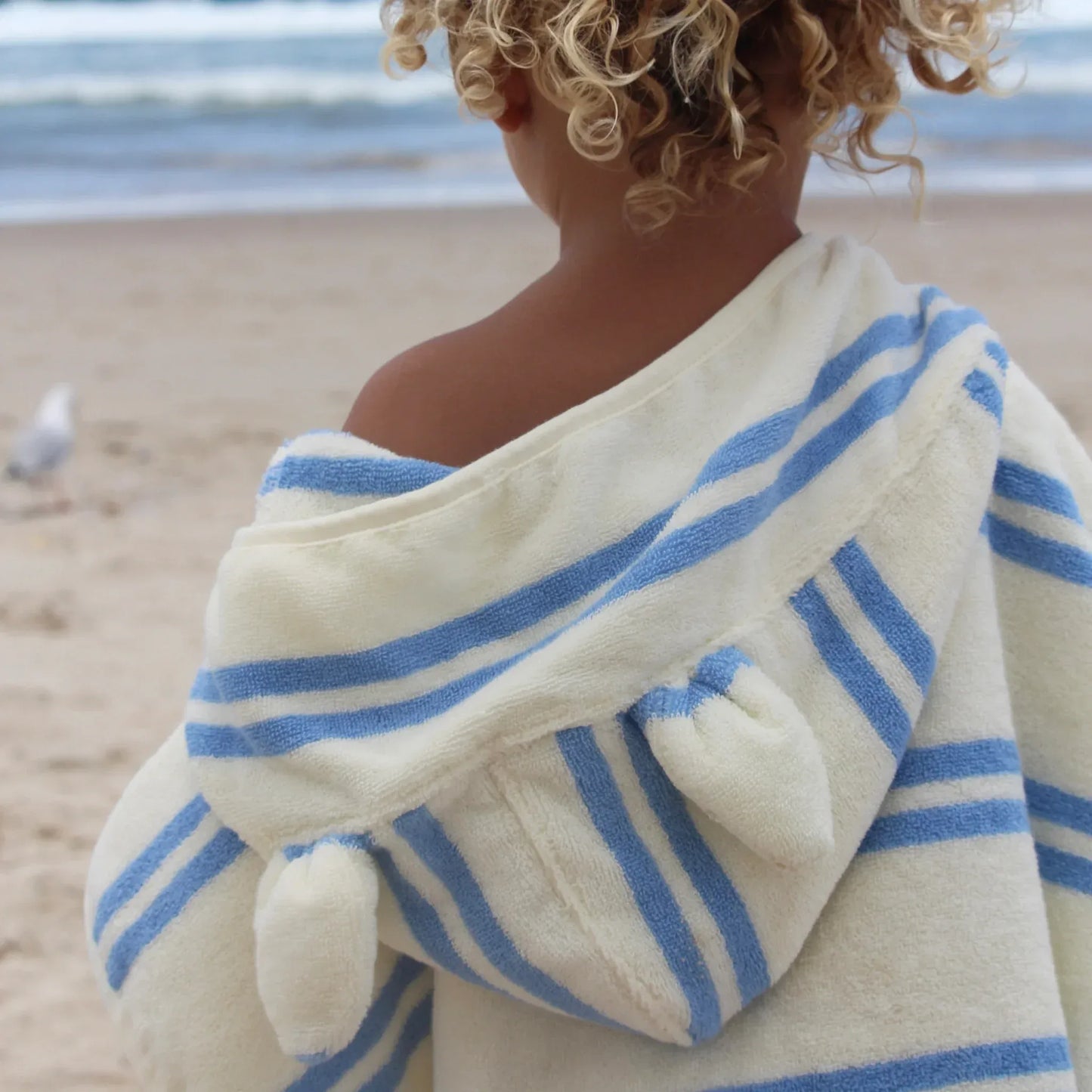 Sid the Seagull Blue Stripe Kids Character Hooded Towel