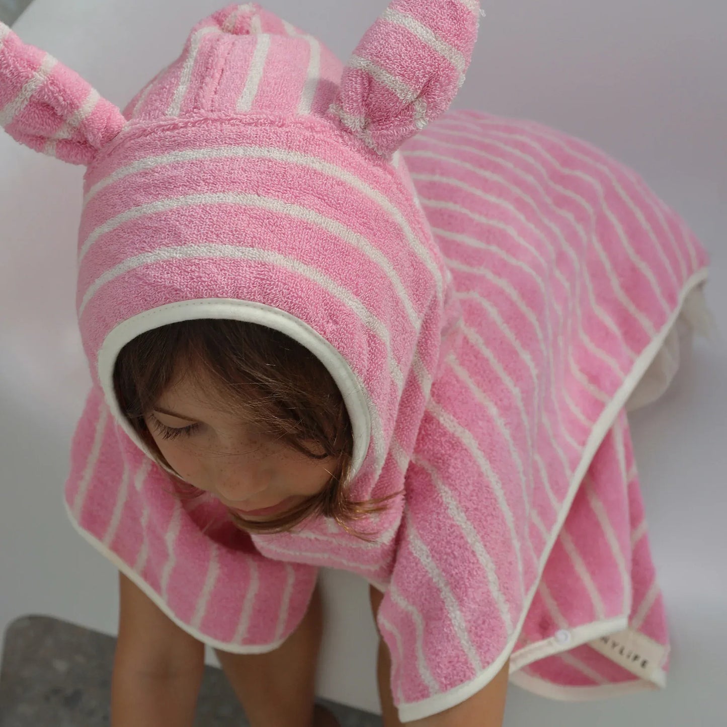 Cotton Candy Pink Stripe Kids Character Hooded Towel