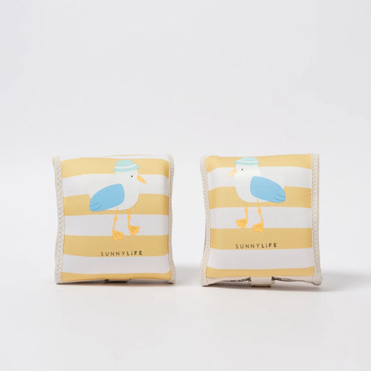 Sid the Seagull Mustard Stripe Kids Neoprene Arm Bands