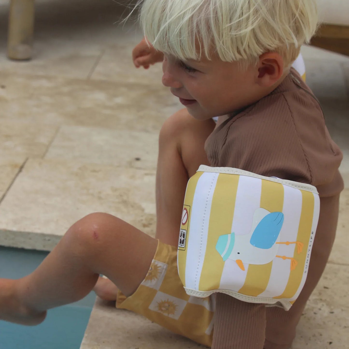 Sid the Seagull Mustard Stripe Kids Neoprene Arm Bands