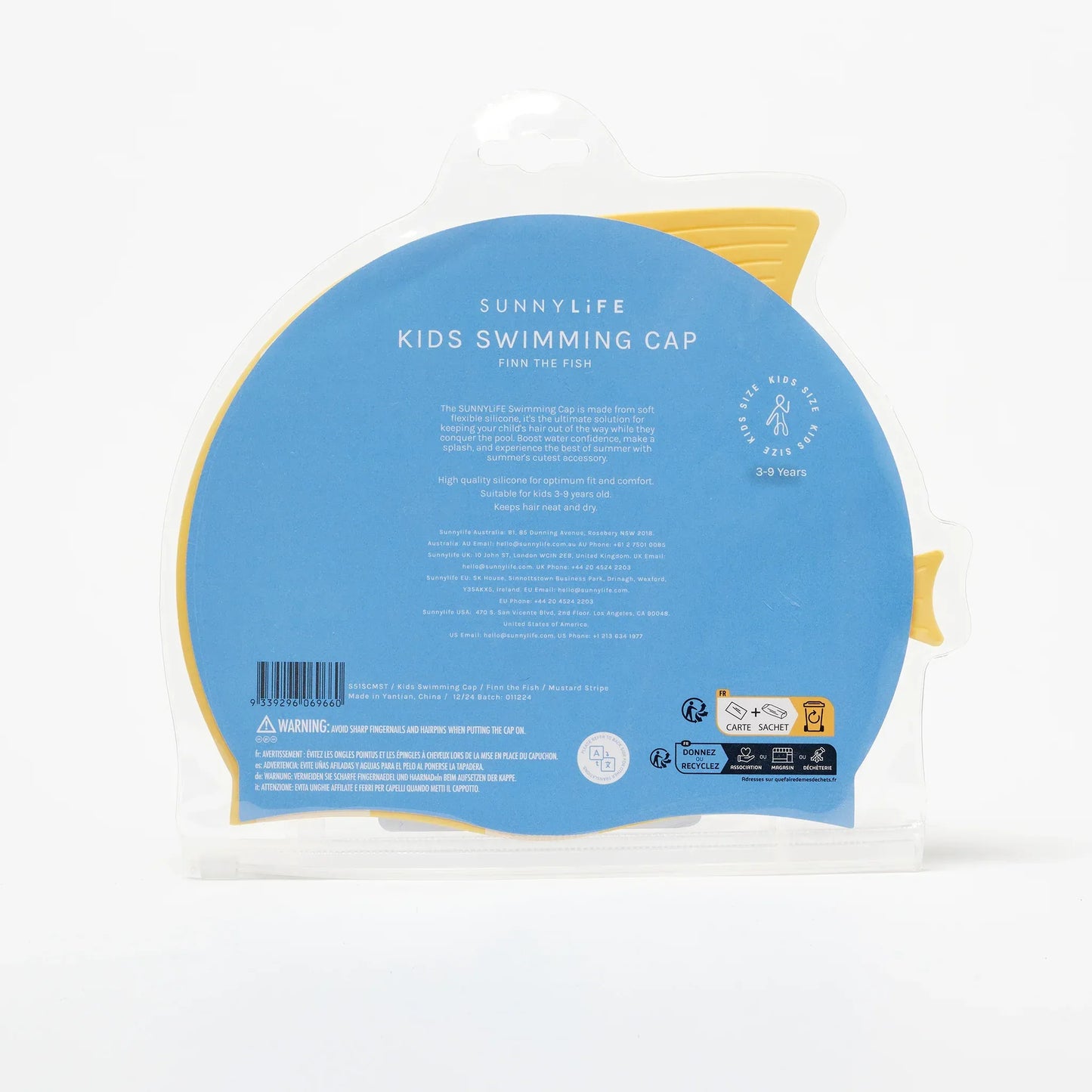 Finn the Fish Mustard Stripe Swimming Cap