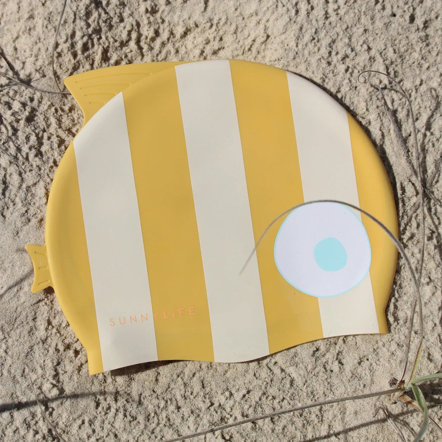 Finn the Fish Mustard Stripe Swimming Cap