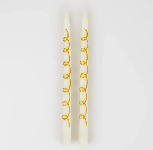 Gold Swirl Taper Candles (x 2)