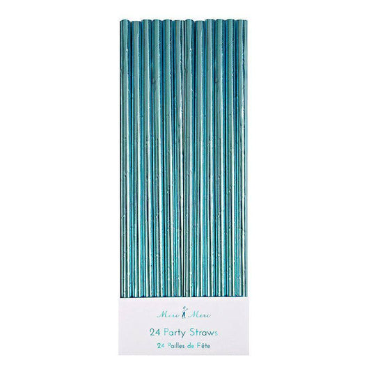 Meri Meri Aqua Foil Paper Straws(Pack of 24) - partyalacarte.co.in