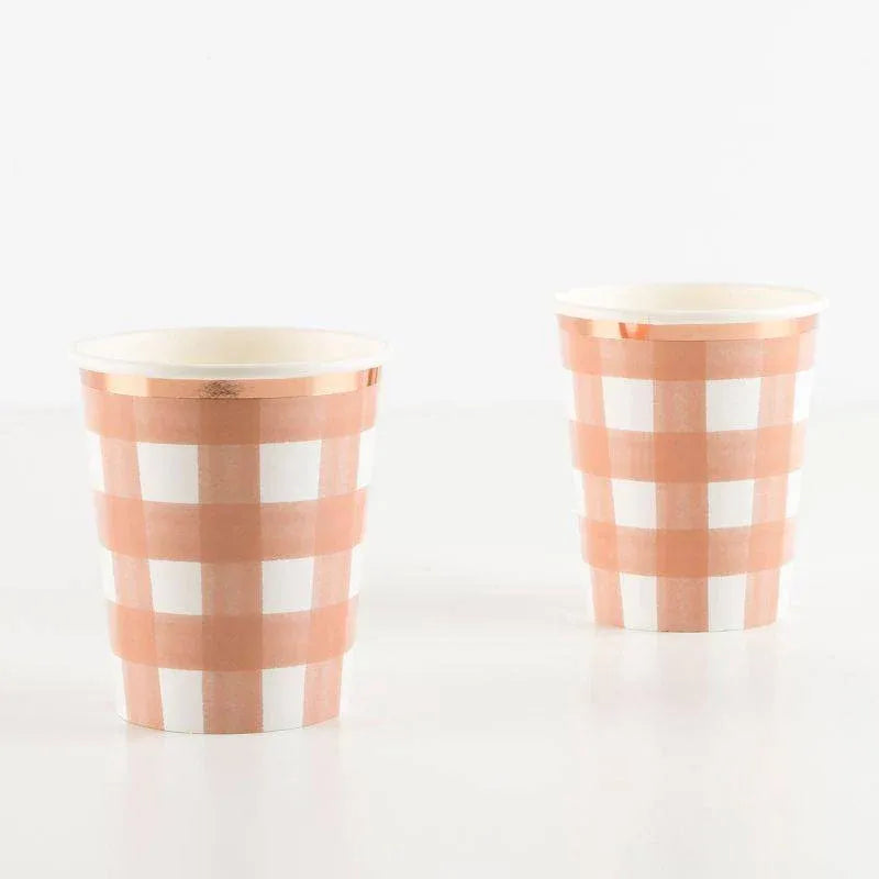 Meri Meri Burnt Orange Gingham Cups (x 8) - partyalacarte.co.in