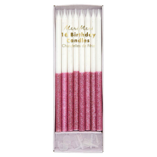 Meri Meri Dusky Pink Glitter Dipped Candles (set of 16) - partyalacarte.co.in