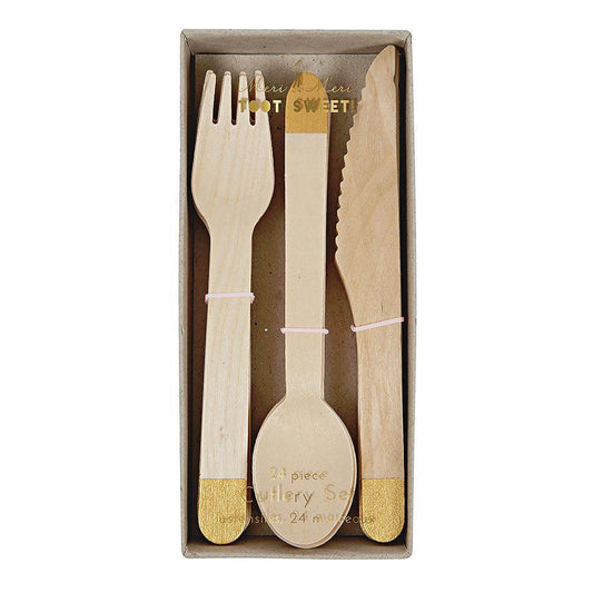 Meri Meri Gold Wooden Cutlery Set (set of 24) - partyalacarte.co.in