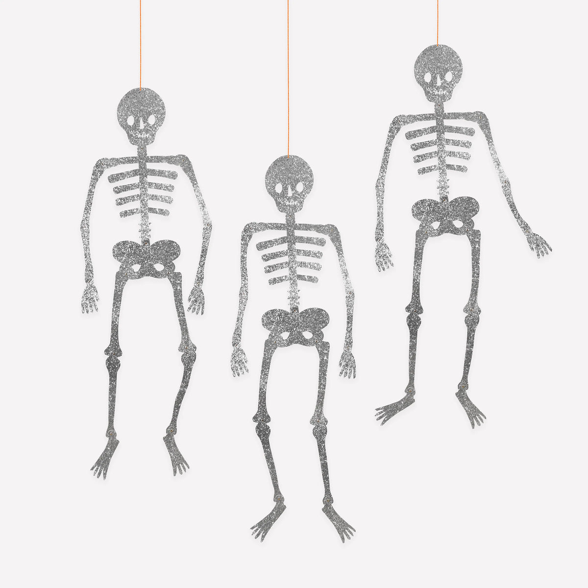 Giant Silver Glitter Skeleton Decorations | Pack of 3