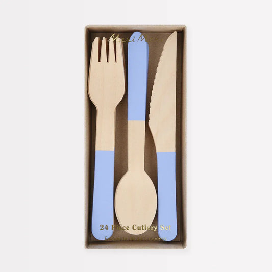 Cornflower Blue Wooden Cutlery Set (x24)