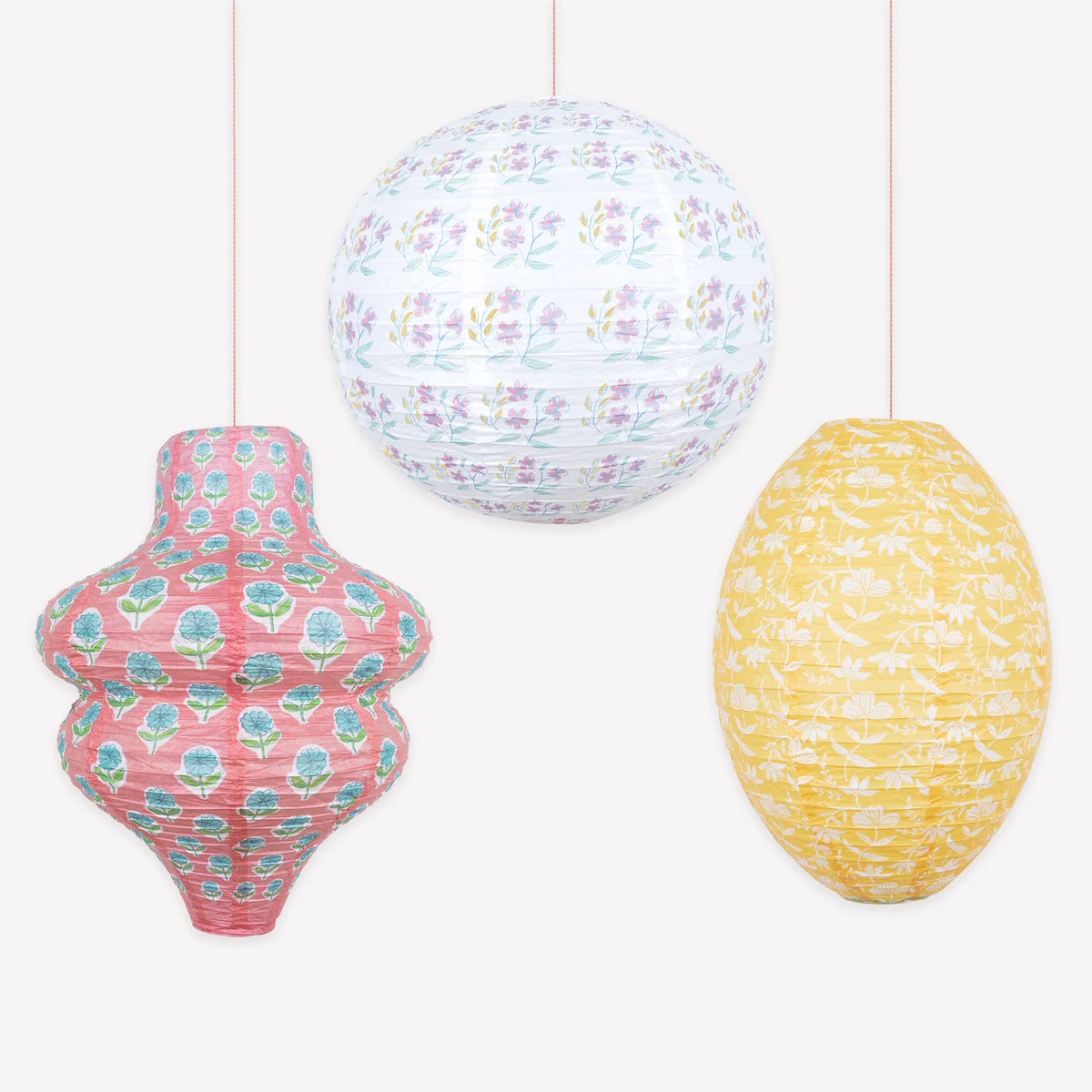Flora Pink & Yellow Paper Lanterns | Pack of 3