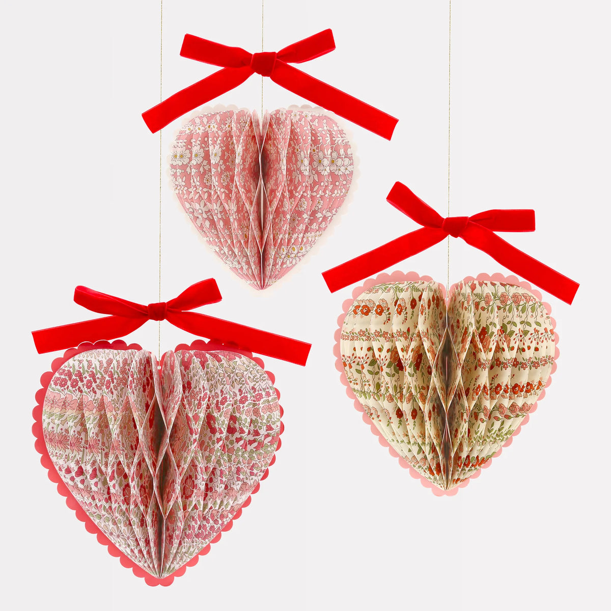 Meri Meri x Liberty Paper Honeycomb Heart Decorations (x3)