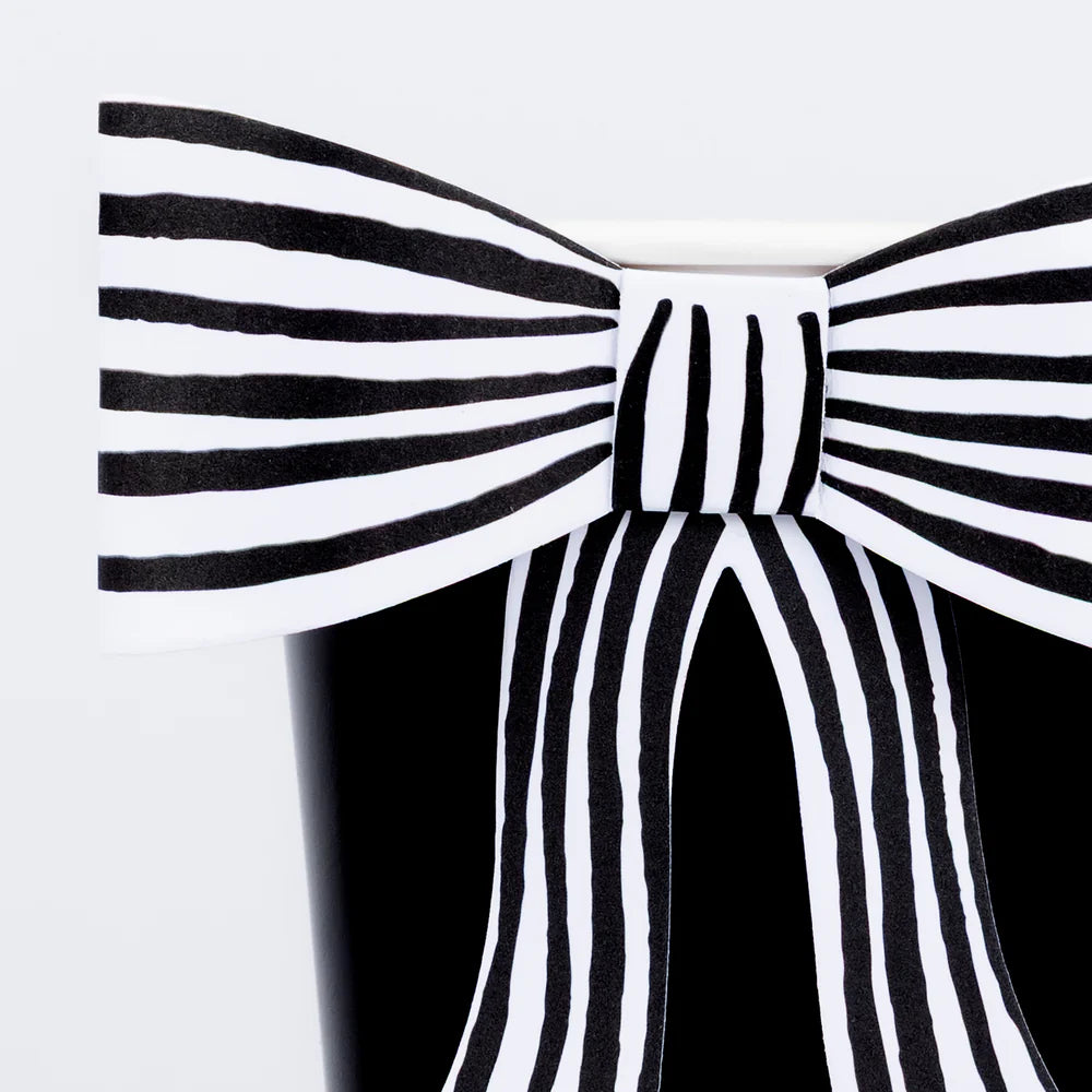 Black & White Stripy Bow Cups (x8)