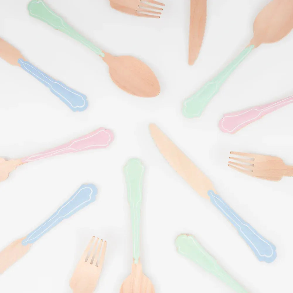 Elegant Mixed Colour Wooden Cutlery Set (x24)