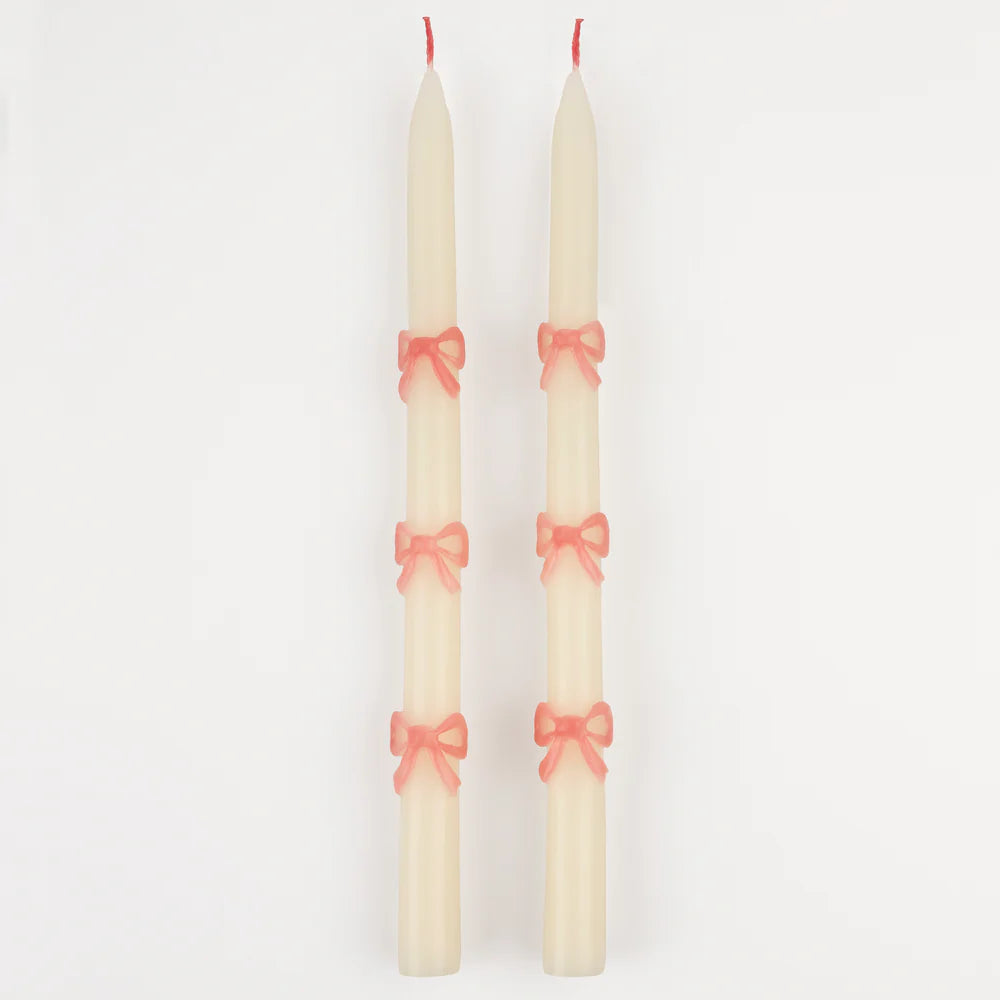 Pink Bow Taper Candles (x 2)