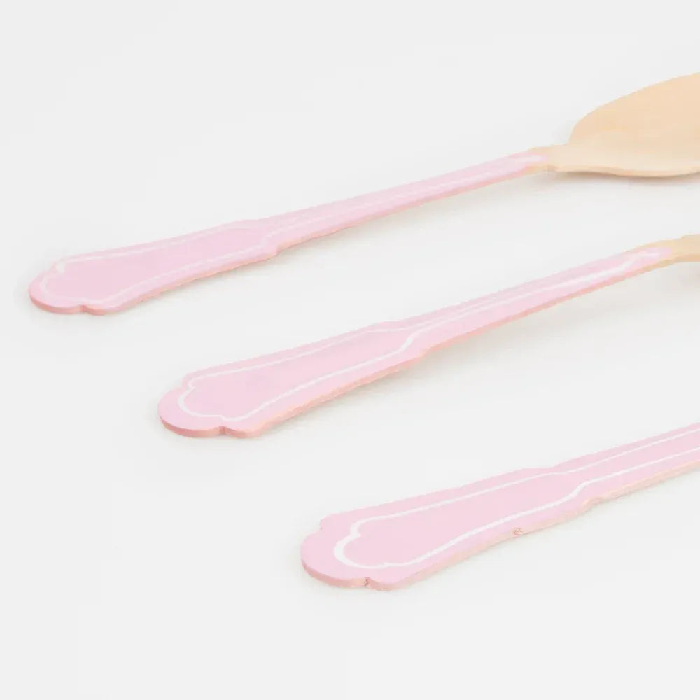 Elegant Pink Wooden Cutlery Set (x24)