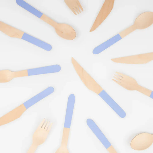 Cornflower Blue Wooden Cutlery Set (x24)