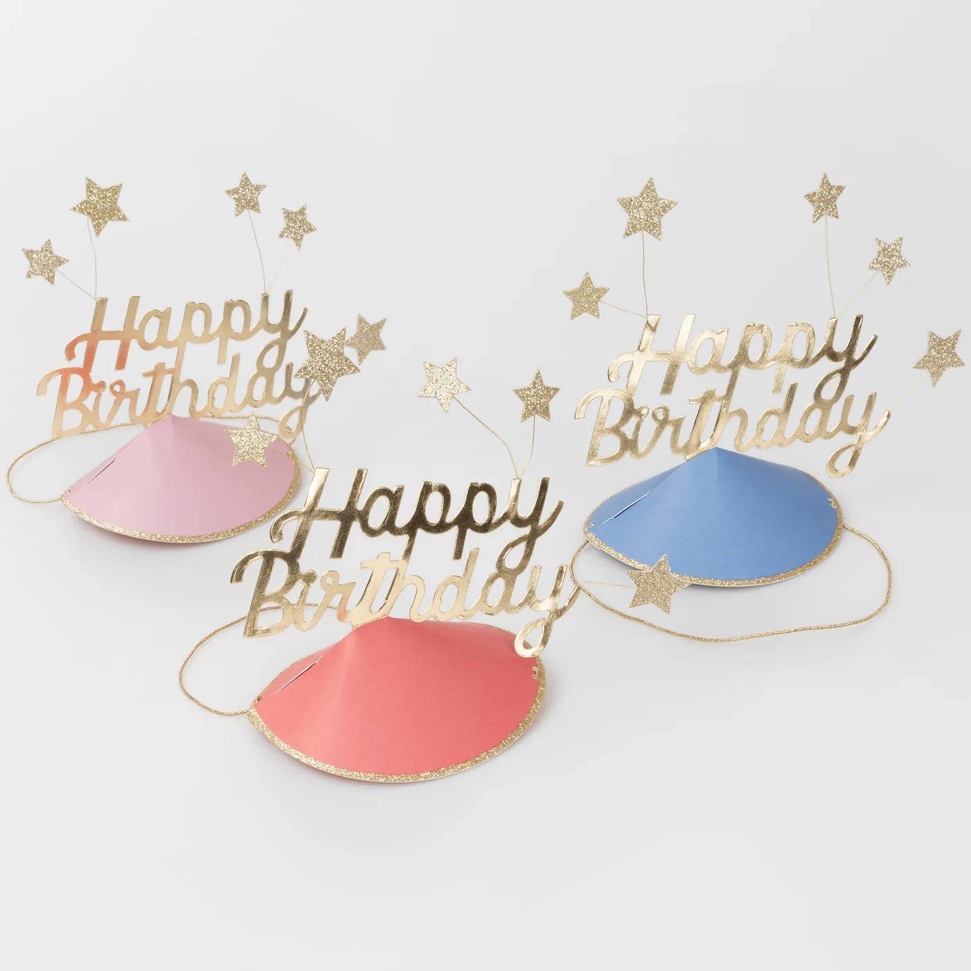 Happy Birthday Stars Party Hats (x6)