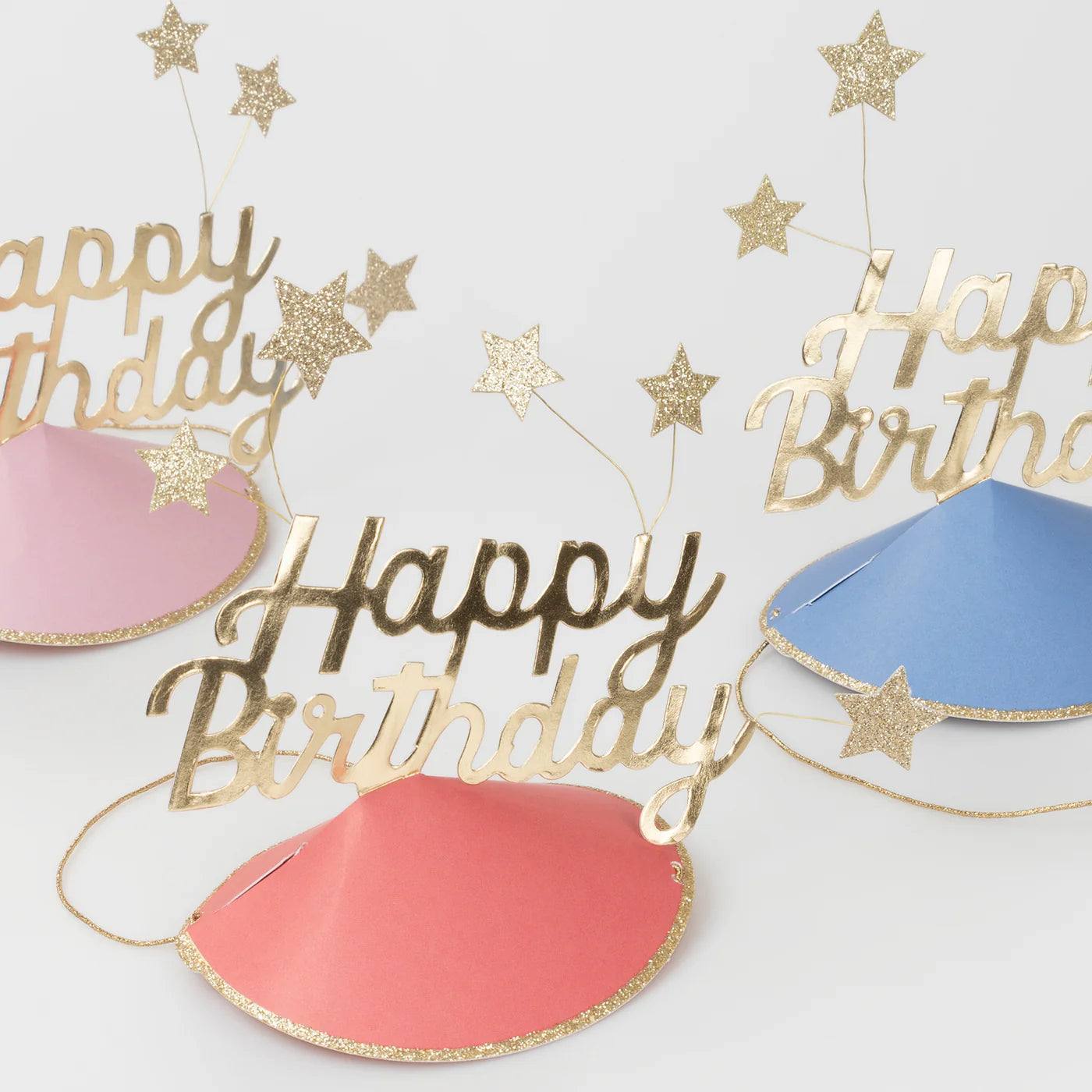 Happy Birthday & Stars Party Hats (x6)