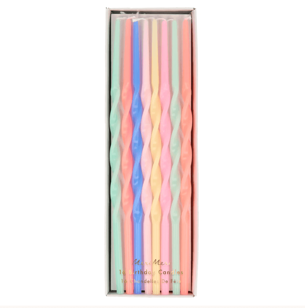 Meri Meri Mixed Twisted Long Candles (x 16) - partyalacarte.co.in