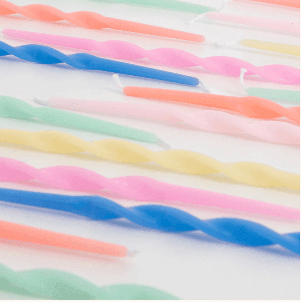 Meri Meri Mixed Twisted Long Candles (x 16) - partyalacarte.co.in