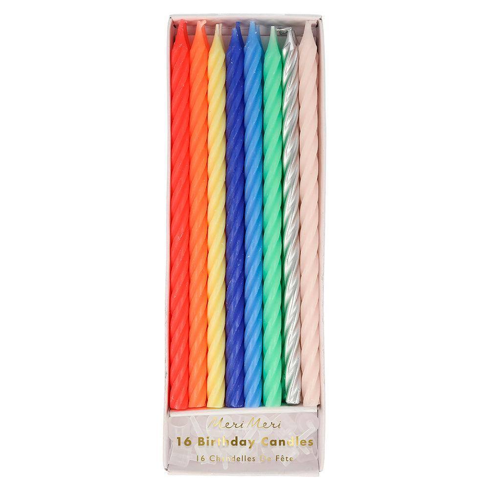 Meri Meri Multi Neon Twisted Candles (set of 16) - partyalacarte.co.in