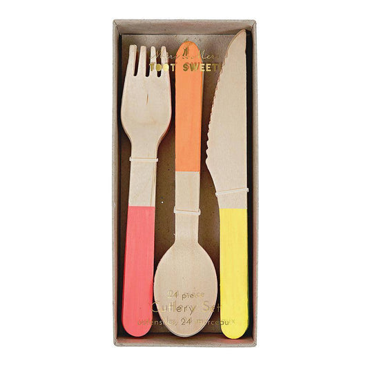 Meri Meri Neon Wooden Cutlery Set (set of 24) - partyalacarte.co.in