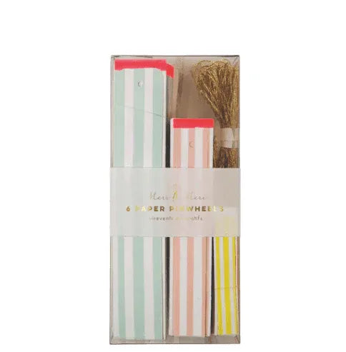 Meri Meri Pastel & Neon Stripe Pinwheel Decorations (set of 6) - partyalacarte.co.in