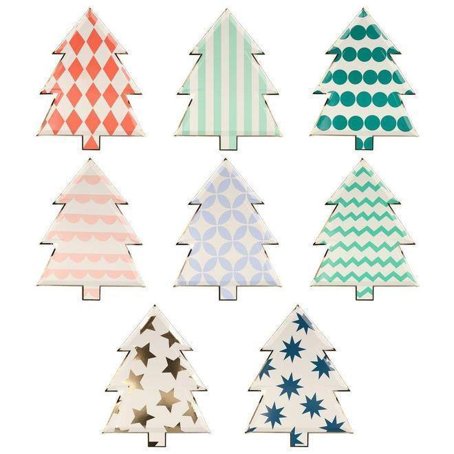Meri Meri Patterned Christmas Tree Plates (set of 8) - partyalacarte.co.in
