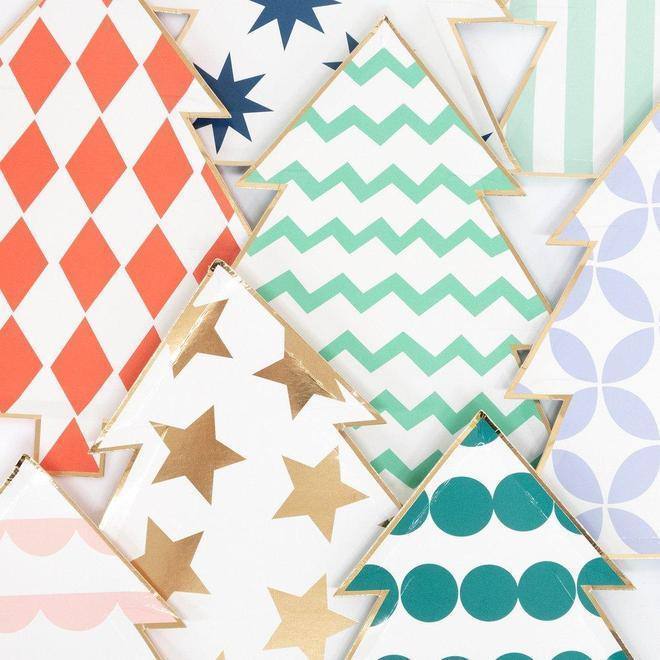 Meri Meri Patterned Christmas Tree Plates (set of 8) - partyalacarte.co.in