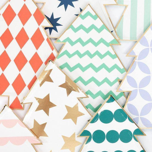Meri Meri Patterned Christmas Tree Plates (set of 8) - partyalacarte.co.in