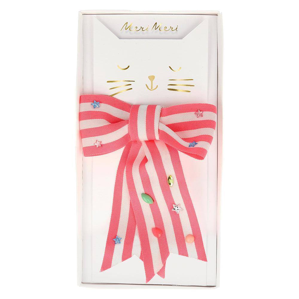 Meri Meri Pink Stripe Bow Hair Clip - partyalacarte.co.in