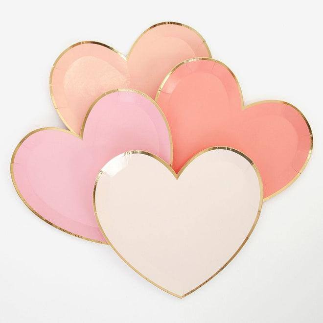 Meri Meri Pink Tone Large Heart Plates (set of 8) - partyalacarte.co.in