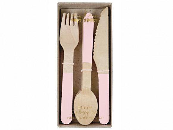 Meri Meri Pink Wooden Cutlery Set (x 24) - partyalacarte.co.in