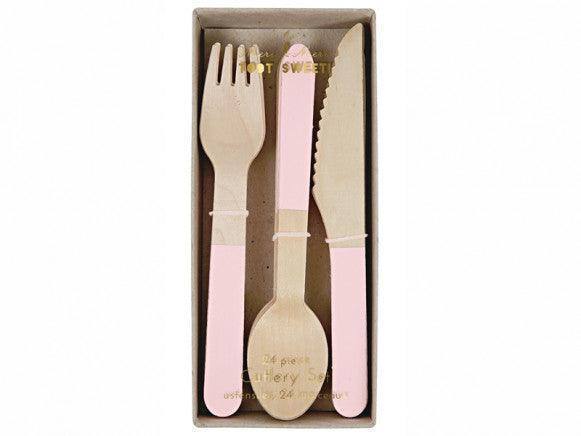 Meri Meri Pink Wooden Cutlery Set (x 24) - partyalacarte.co.in