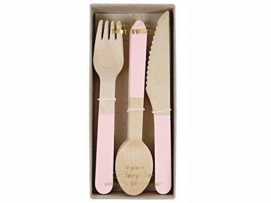 Meri Meri Pink Wooden Cutlery Set (x 24) - partyalacarte.co.in