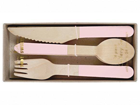 Meri Meri Pink Wooden Cutlery Set (x 24) - partyalacarte.co.in