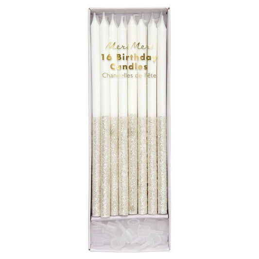 Meri Meri Silver Glitter Dipped Candles (set of 16) - partyalacarte.co.in