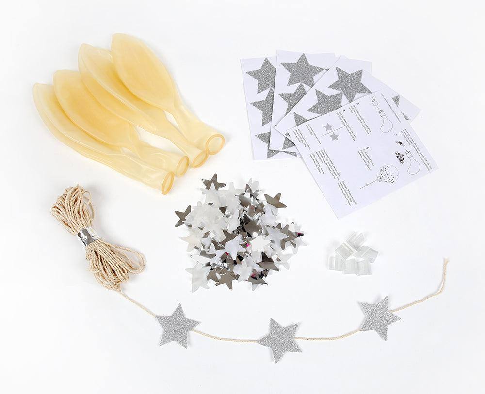 Meri Meri Silver Star Confetti Balloon Kit (set of 8) - partyalacarte.co.in