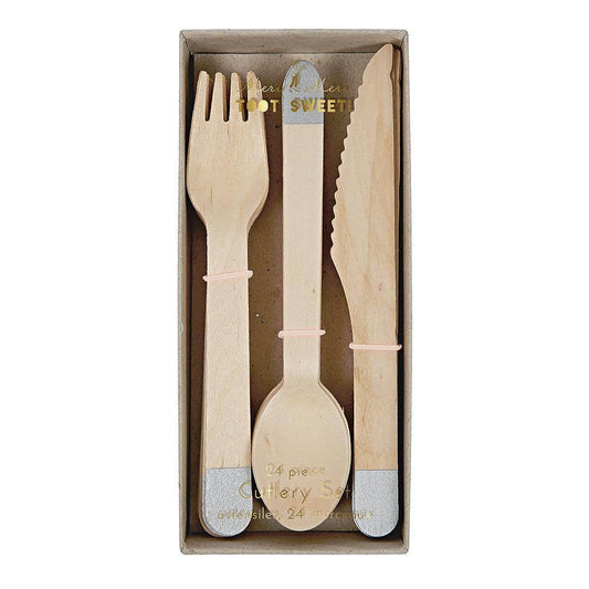 Meri Meri Silver Wooden Cutlery Set (set of 24) - partyalacarte.co.in