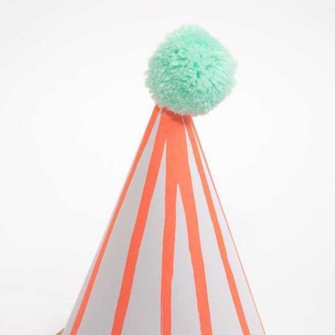 partyalacarte.co.in Stripe Pompom Party Hats (set of 8) - partyalacarte.co.in