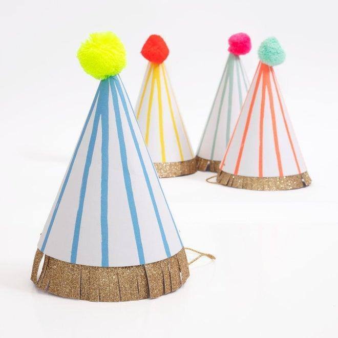 partyalacarte.co.in Stripe Pompom Party Hats (set of 8) - partyalacarte.co.in