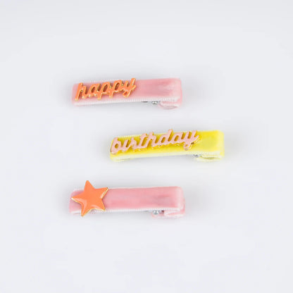 Happy Birthday Enamel Hair Clips | Set of 6