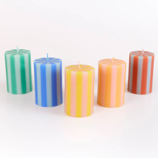Bright Striped Pillar Candles | Pack of 5