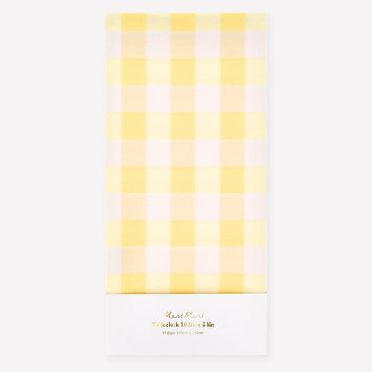 Yellow Gingham Paper Tablecloth