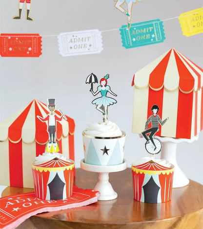 Circus Carnival Baking Cups With Cupcake Picks (x24)